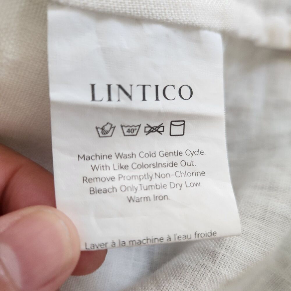 Lintico white 100% linen L short sleeve button detail coastal minimalist dainty - Picture 7 of 9